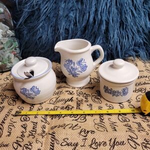 Vintage stoneware Pfaltzgraff lot of 6 pieces sugar, creamer, spoon small ctock